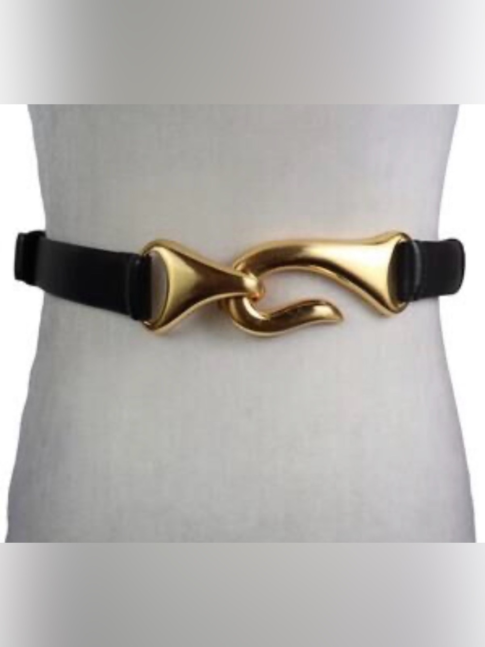 Chico’s Black Belt Gold Sculptural Hook Closure - Women Accessories
